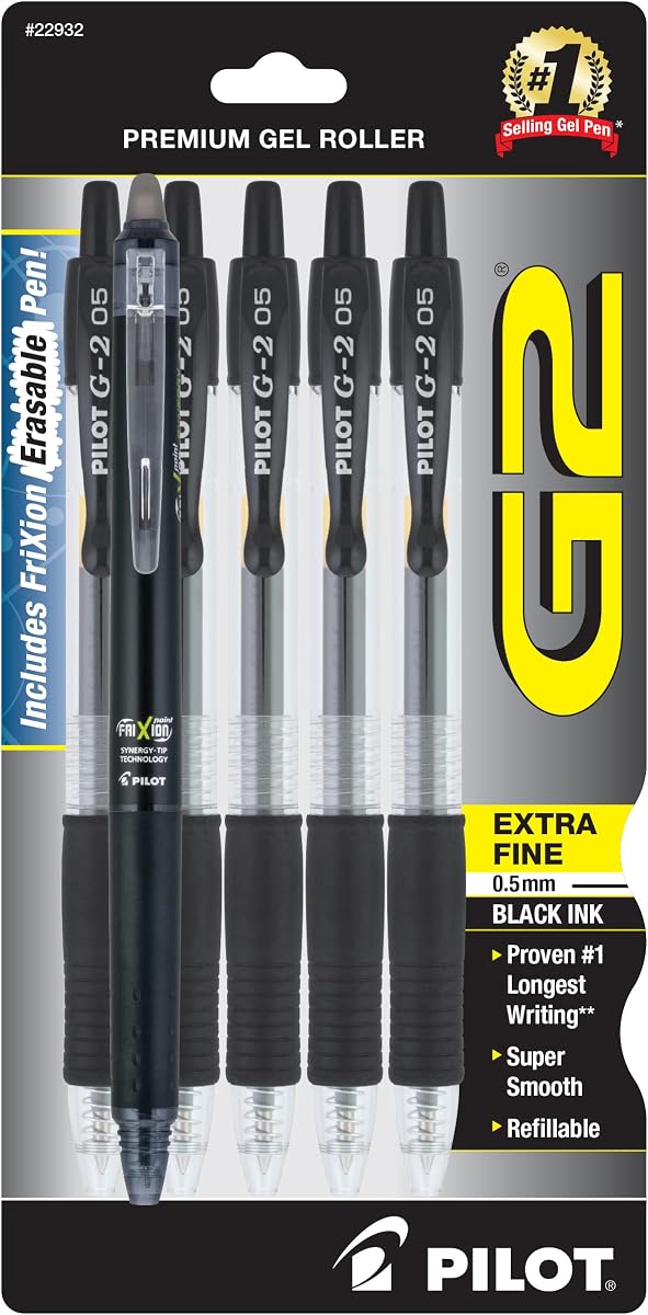 G2 + FriXion Synergy Companion Pack, Black Ink, Gel Roller 6 Pack