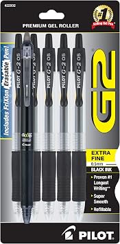 Pilot G2 + FriXion Synergy Companion Pack, 0.5mm Extra Fine Point, Black Ink, Premium Gel Roller 6 Pack - for School, Office and Business Use