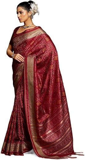SWORNOF Womens Linen Silk Saree | Saree for Women With Unstitched Blouse | Saree with Blouse Piece | Soft and Skin Friendly
