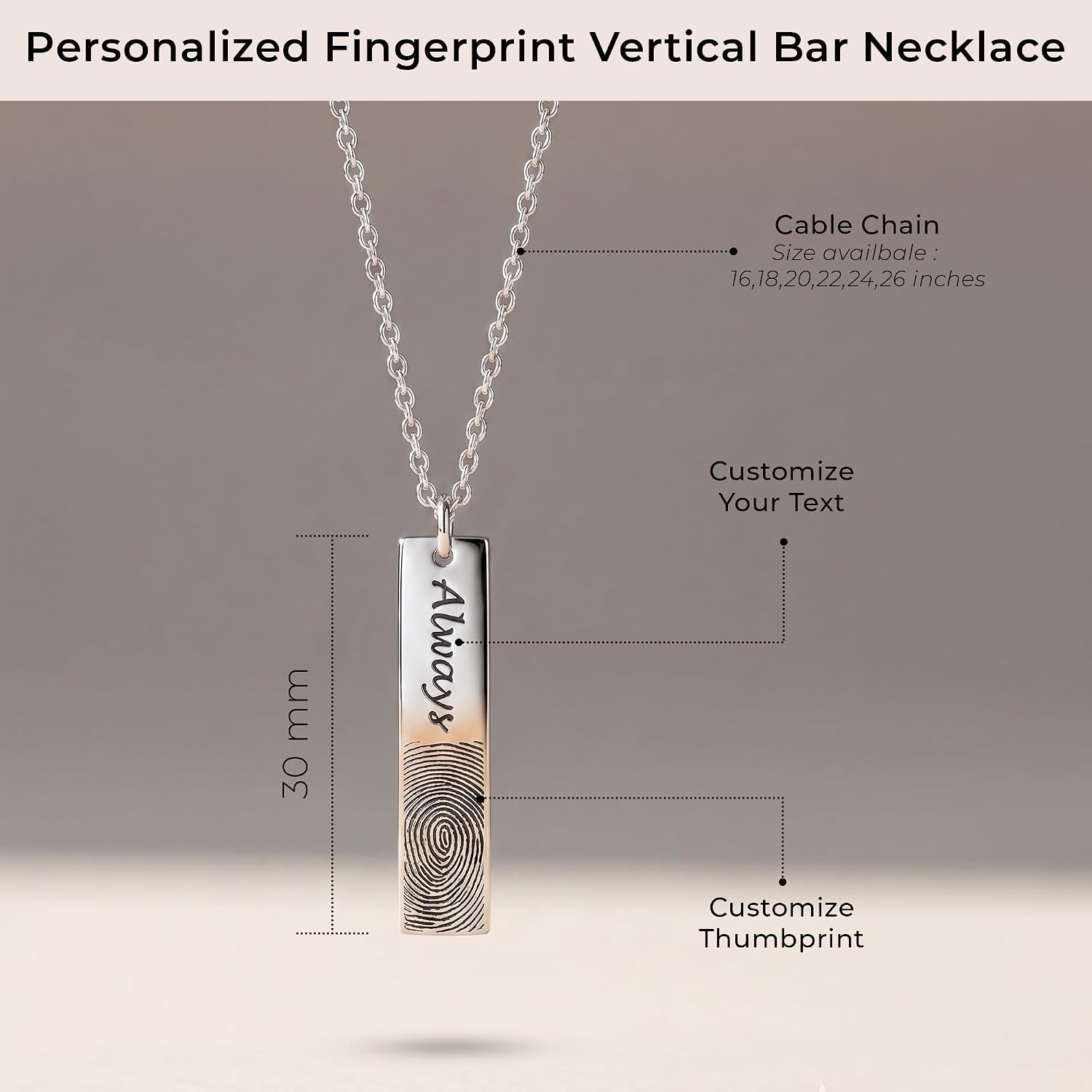 LeCalla Personalized Customized Actual Fingerprint Engraved Oval Memorial Thumb Print Necklace for Women Teen