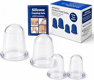 ELERA Silicone Cupping Therapy Set – Transparent Massage Cups in 2 Sizes (2×L & 2×M) for Body Relaxation, Cellulite & Home Wellness (Classic Straight 4-Pack)