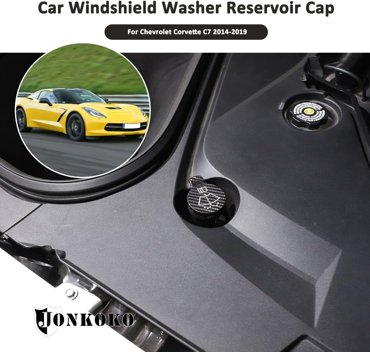 Windshield Wiper Washer Fluid Reservoir Tank Bottle Cap For Chevrolet Corvette C7 2014-2019 Car Coolant Reservoir Cap&Brake Master Cylinder Reservoir Cap(Windshield Washer Washer Reservoir Cap, Black)