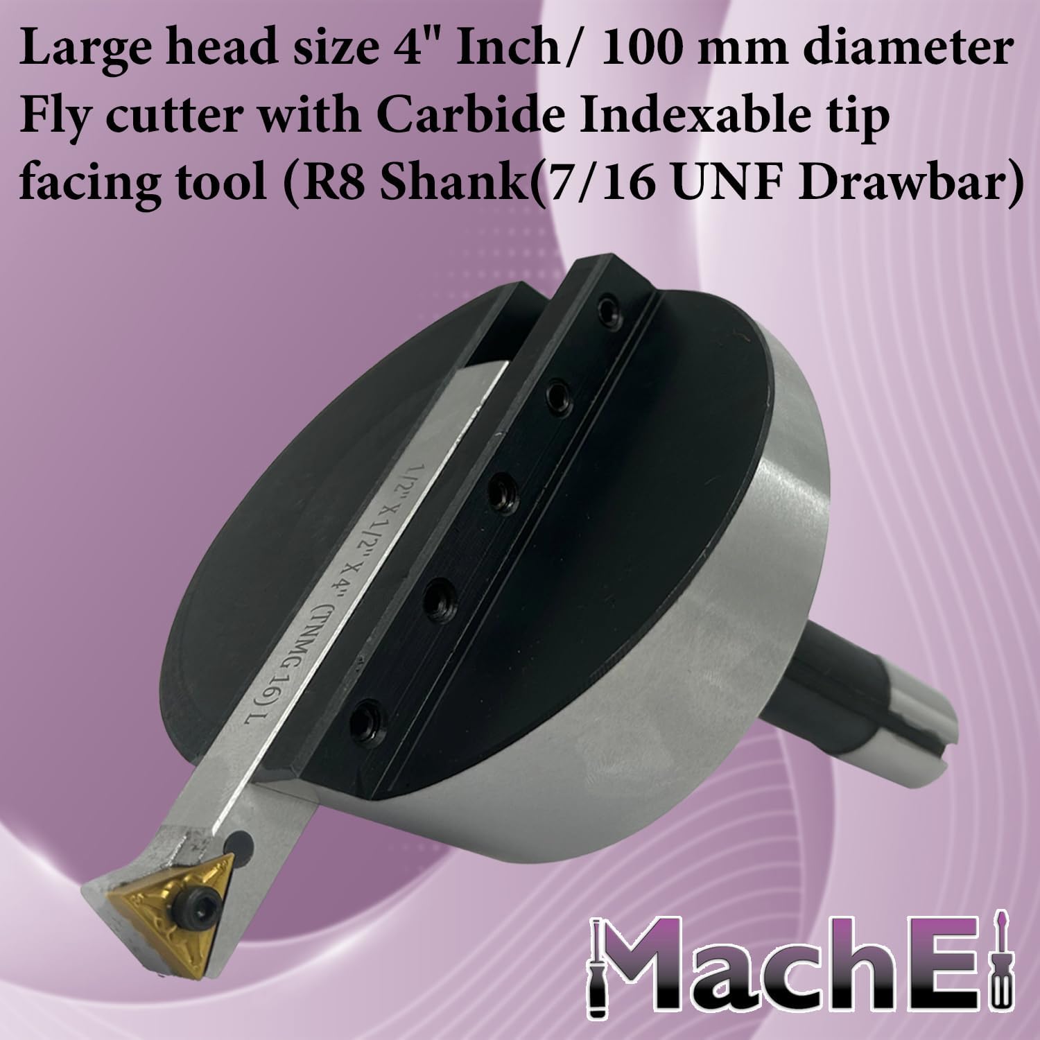 MachEl 4" (100mm) Large Diameter Fly Cutter with Carbide Indexable Tip – R8 Shank (7/16 UNF Drawbar)