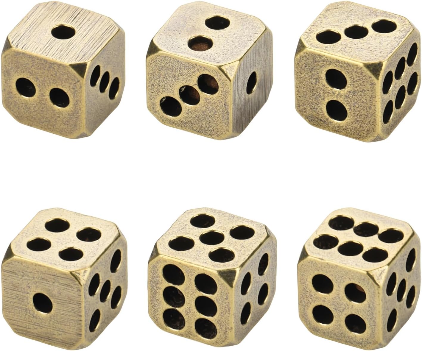 6 Pcs Brass Metal Game Dices Set for Poker Game, Portable Solid Brass 6-Sided Standard Dices for Home, Party, Decoration and Board Games (Vintage)