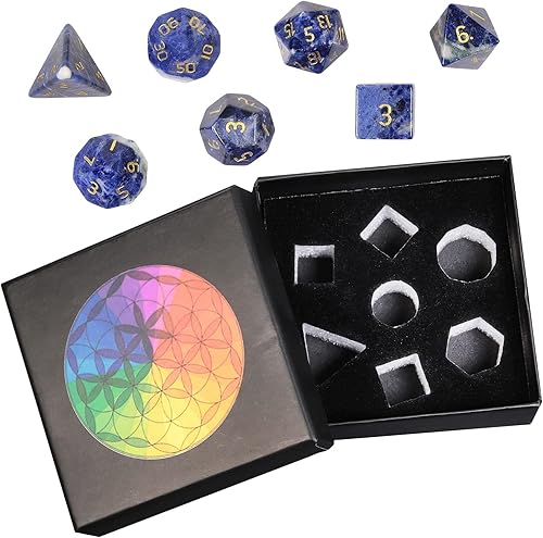 Vista 19 de SUNYIK Juego de 7 dados poliédricos DND de piedra de cristal pulido para juegos de mesa RPG MTG, dados de juego DND, mazmorras poliédricas