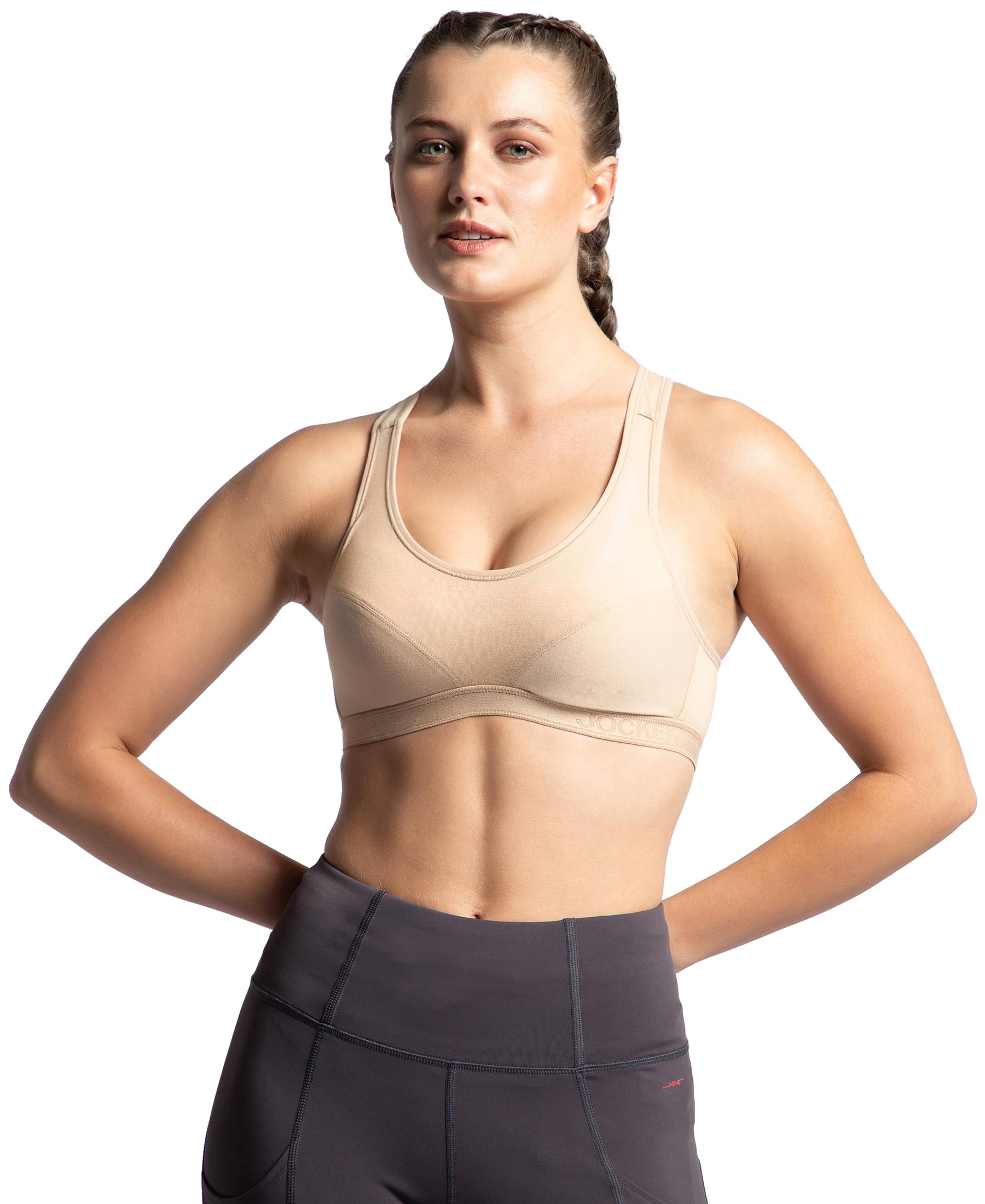 1378 Women's Wirefree Padded Super Combed Cotton Elastane Stretch Full Coverage Racer Back Active Bra with Stay Fresh and Moisture Move Treatment