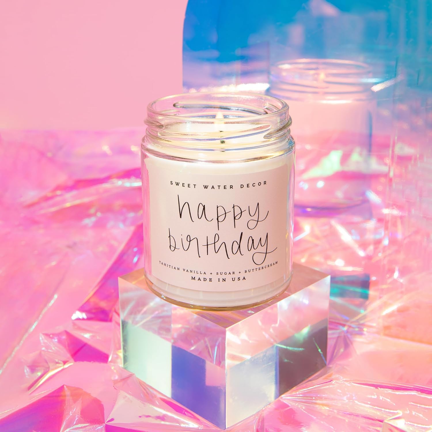 Sweet Water Decor Happy Birthday Soy Candle - Vanilla Sugar & Buttercream Sweet Scented Happy Birthday Candle Gift for Mom, Friends & Girls - 40 Hour Burn Time - 9oz - Non Toxic - Image 4
