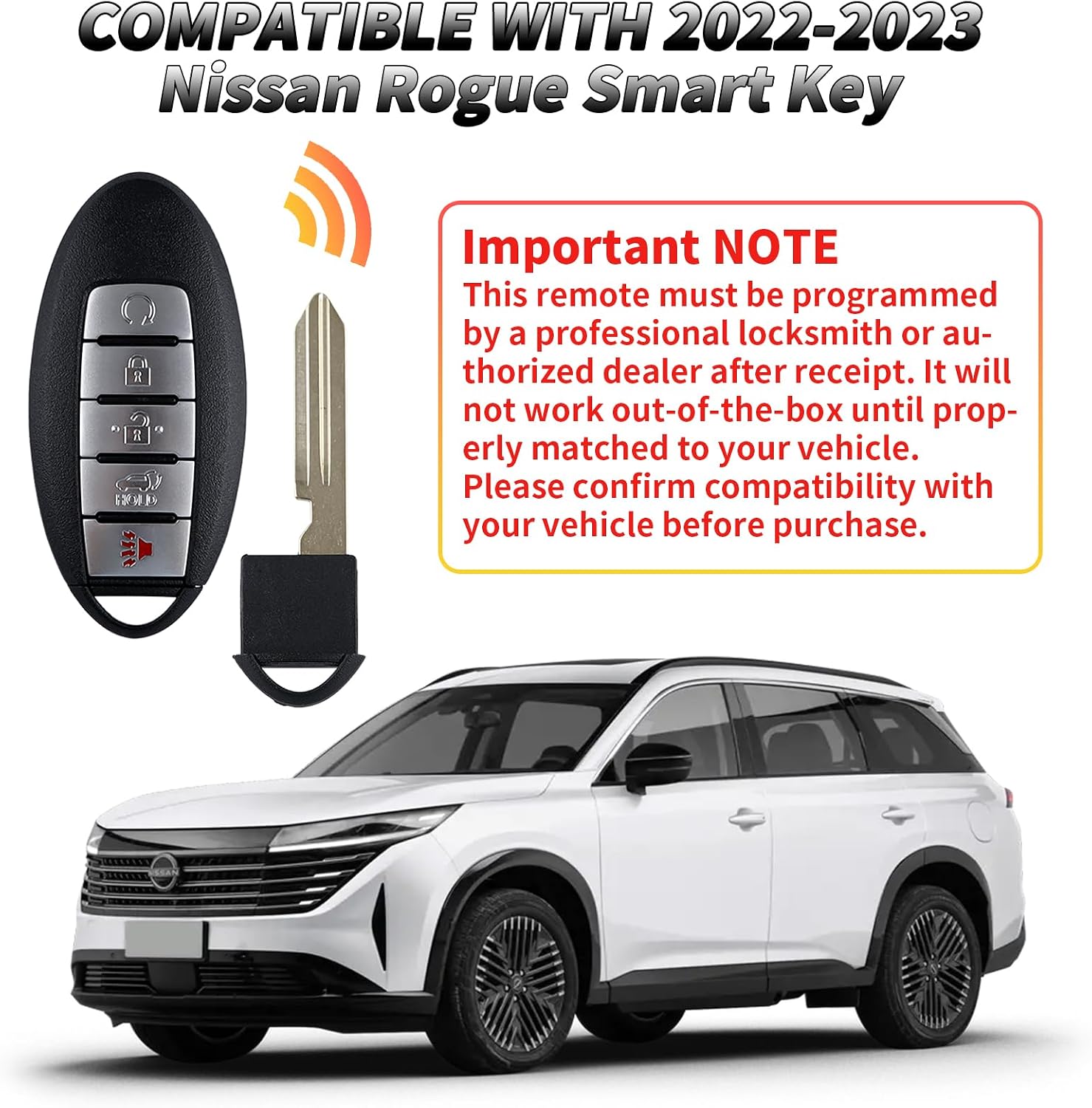 Fit for Nissan Rogue 2019-2020 Smart Key (SUV) Fob 433MHz 4A Chip 5 Buttons Keyless Entry Remote FCC ID: KR5TXN4