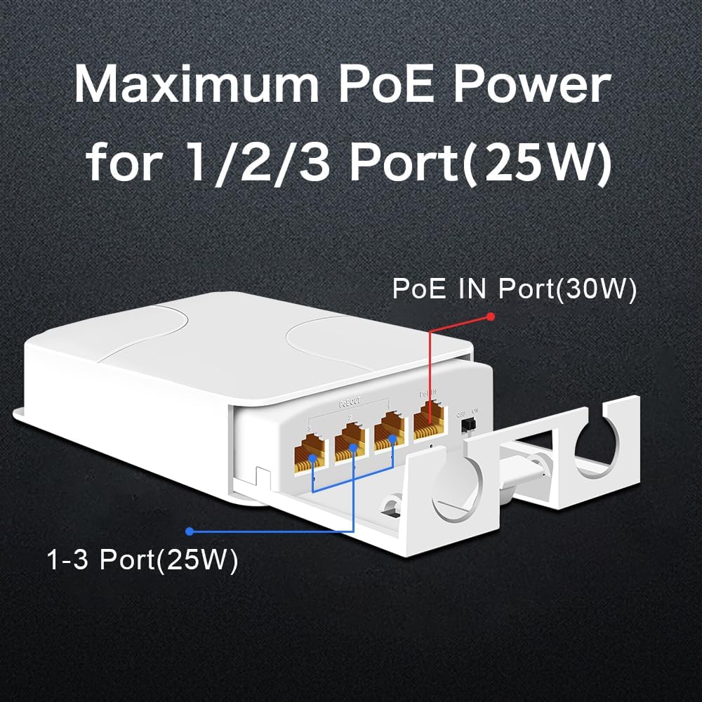 Outdoor PoE Gigabit Extender, 1 in 3 Out PoE+ Extender with 1000Mbps, Power Out Up to 24W Power in 30W-IEEE802.3af/at, IP66 Waterproof, Extend to 100m(330ft), Plug & Play, Outdoor PoE Repeater