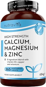 Nutravita Calcium Magnesium & Zinc - 365 Tablets - 6 Months Supply | with Vitamin D Copper Selenium Boron and Manganese - Calcium, Magnesium & Zinc Supplment - Made in the UK