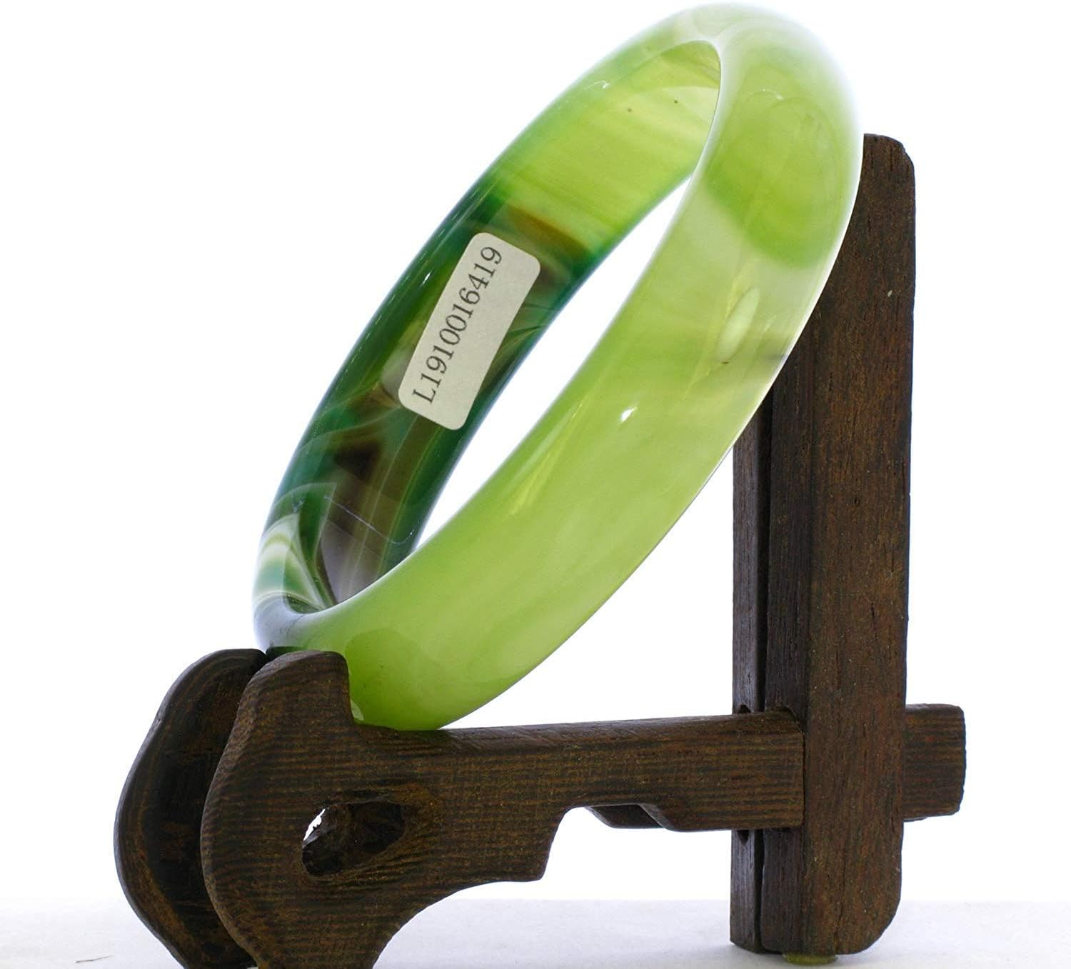 2.6" China Certified Nature Green Chalcedony Jade Women's Bangle Bracelets 6419