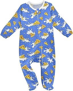Baby One-Piece Footies White Milk Cheese Pizza Blue Sleeper Pjs Footed Bodysuit Rompers Zipper for Boys Girls 3M