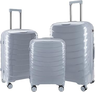 LARVENDER Luggage Sets 3 Piece, Hardside PP Carry On Luggage Suitcase with 360 Spinner Wheels Suitcase Sets for Women Men, Silver Grey