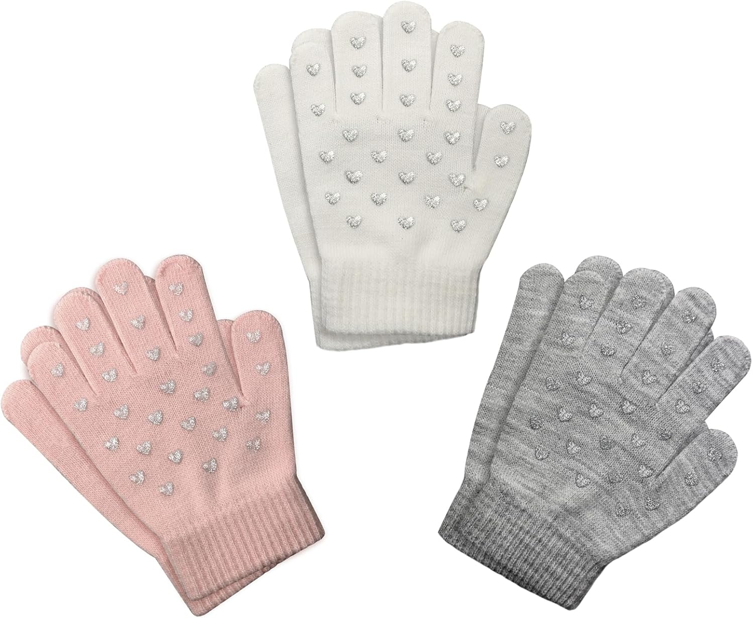 Evridwear Kids Winter Gloves,3 Pairs Knit Warm Stretch Gripper Children Magic Glove for Boys Girls 4-14 Years