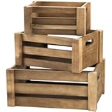 Lawei Set of 3 Wood Nesting Storage Crates with Handle&comma; Rustic Farmhouse Decorative Wooden Crates Distressed Crates Storage Container for Display&comma; Large Vintage Wood Decor Crates Wooden Baskets