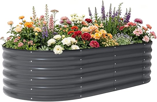 6x3x1.5ft Galvanized Raised Garden Bed Outdoor, 18 Oval Large Metal Planter Garden Boxes for Gardening, Planting Deep Root Vegetables, Herbs, Fruits, Flower, Rustproof, Rubber Strip, Gray