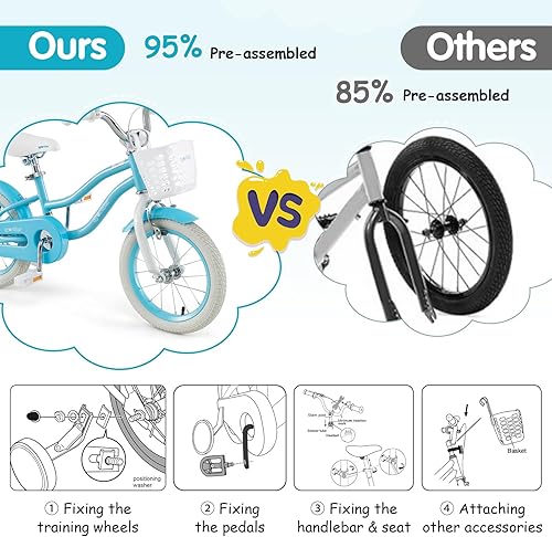 Miniatura 5 de HONEY JOY Bicicleta para niños, 12, 14, 16, 18 pulgadas, con ruedas de entrenamiento, freno de mano y freno de posavasos, cadena totalmente cerrada,