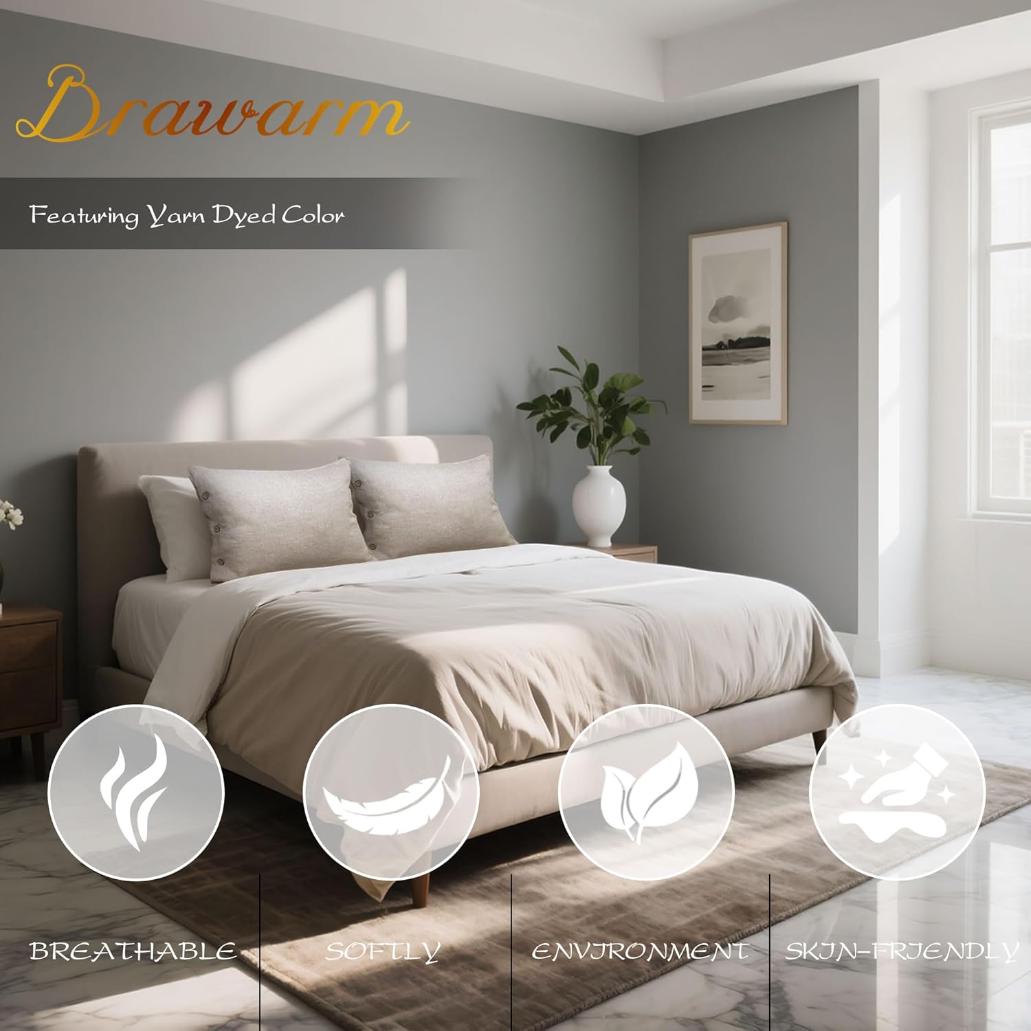 BRAWARM 100% Linen Pillowcases 20 x 26 Inches - Natural Washed Flax Pillowcase - Coconut Buttons Closure Standard Pillow Cases Set of 2, All Season Home Textile, Natural Linen