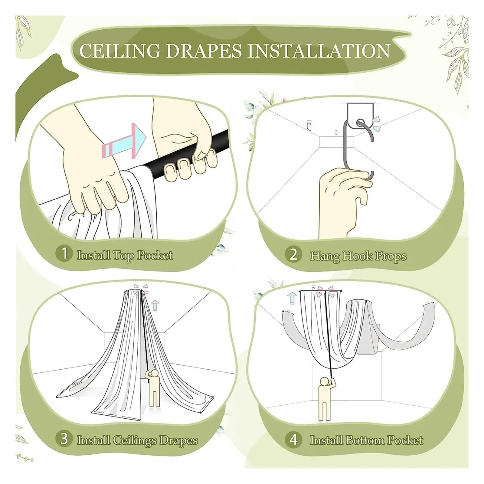 Panneaux De Rideaux De Plafond Rideaux de plafond for robe mariée blanche, décor d'auvent toit, rideau en mousseline soie for cérémonie mariage, décoration scène d'hôtel(5PCS Beige,W150X600CM)