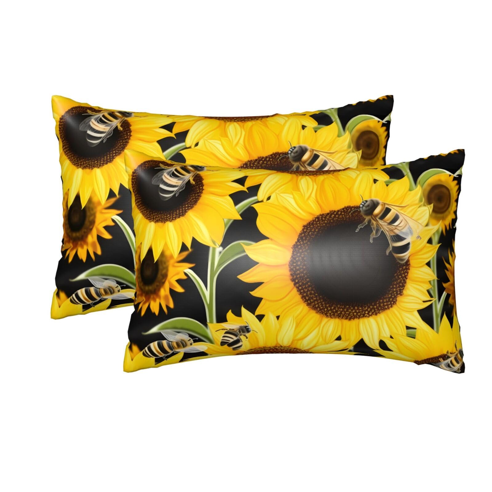 2 Pack Queen Silk Pillow Cases with Hidden Zipper, Luxury Soft Satin Pillow Covers for Hair and Skin, Sunflower Bees Pillowcases 20"x30" Bed Pillow Protectors Cover for Sleeping Gifts