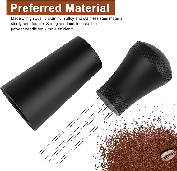 WDT Tool Espresso Coffee Stirrer, Honeueuen Aluminum Alloy Coffee Stirrers Distributor with Stand, Coffee Distributor with 7 Needles, Black