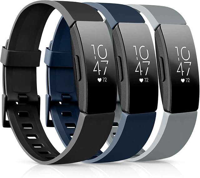 [3 Pack] Soft TPU Bands Compatible with Fitbit Inspire 2 / Fitbit Inspire HR/Fitbit Inspire/Fitbit Ace 2 Wristbands Sports Waterproof Straps for Fitbit Inspire HR (04 Black/Navy Blue/Gray, Large)