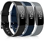 3 Pack Soft TPU Bands Compatible with Fitbit Inspire 2 / HR / Ace 2 - Waterproof Sports Straps (04 Black/Navy Blue/Gray, Small)
