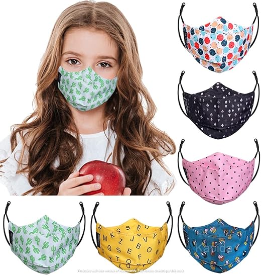 KAPIDA Face Mask For Kids 2 to 8 Years Girls Mouth Protective Cover Mask For Boys Anti Dust Mouth Protection With Adjustable Ear loops ( Mask Type :- 3D )( Fabrics :- Cotton ) (Pack of :- 6 )