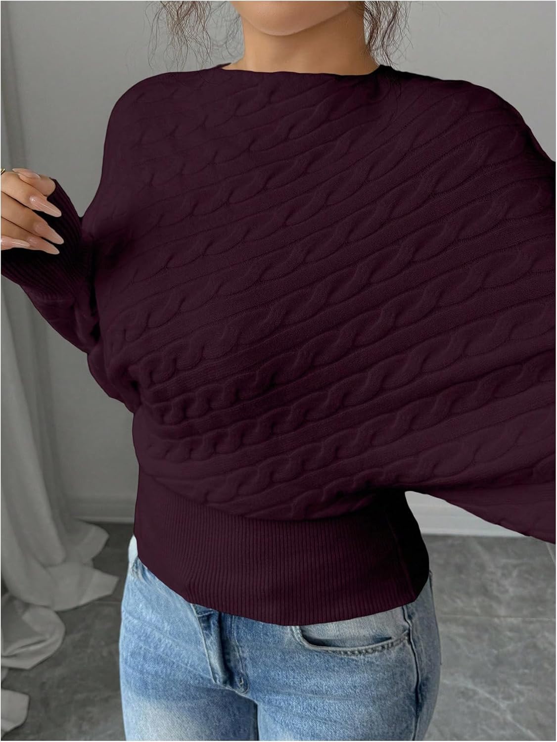 Verdusa Women's Cable Knit Sweaters Cinched Waist Tops Pullover Sweater Elegant Spring Fall Clothes