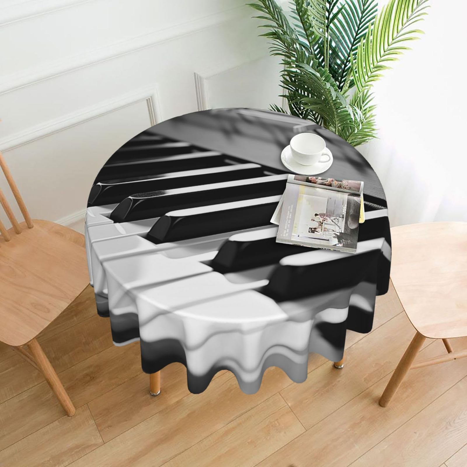QMKFWT Piano Image Printed Round Tablecloth,Dust-Proof Wrinkle Resistant Table Cover Washable Polyester Table Cloth for Kitchen Dining Room Farmhouse Picnic Indoor Outdoor(Round 60 Inch)