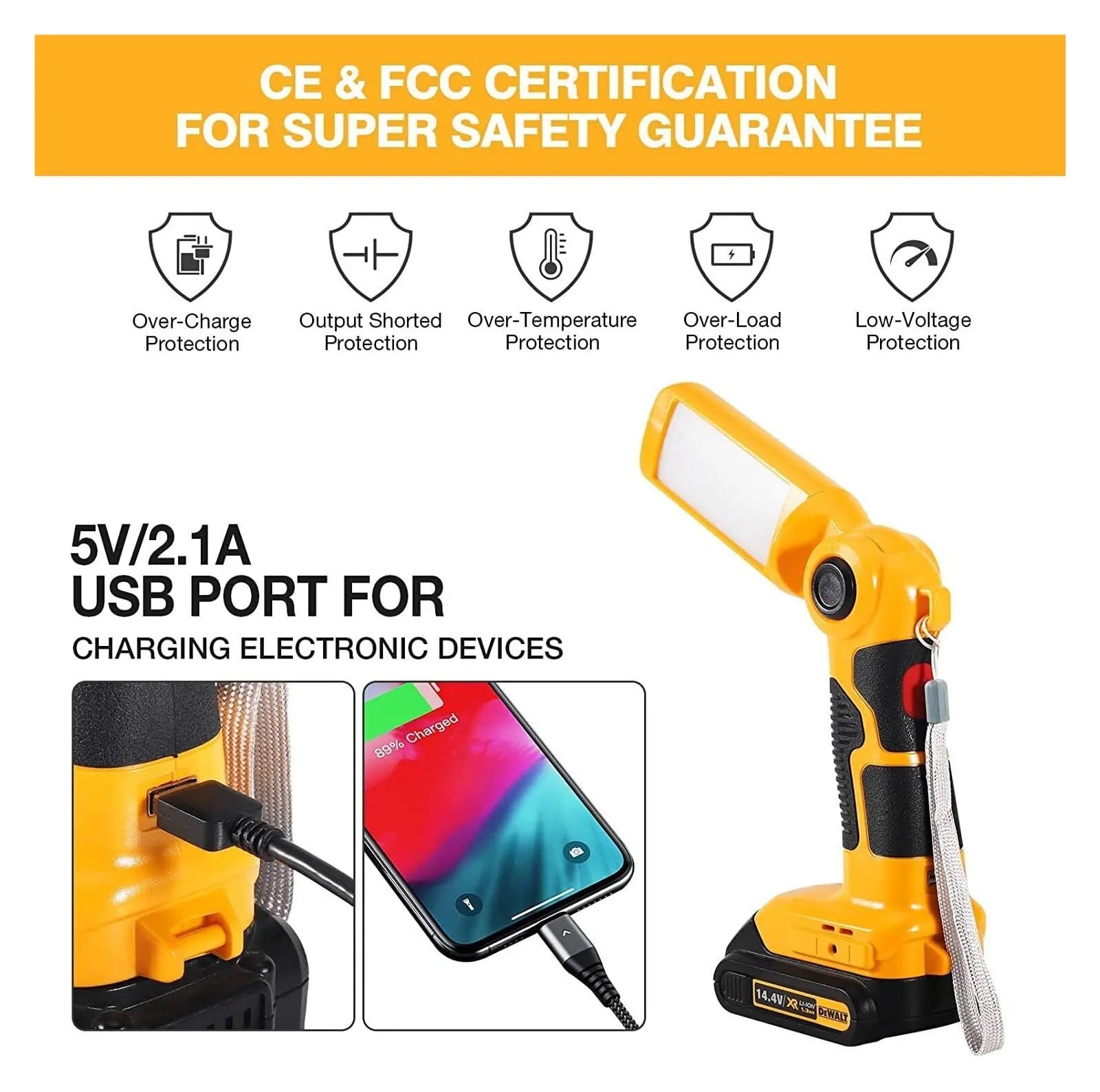 Foco De Trabajo LED 20 V, 1000 LM, Inalámbrico, Mano, For Escritorio, Iluminación For El Lugar, Linterna For Acampar, Lámpara For Exteriores Sin Batería Brillo Ultra Alto