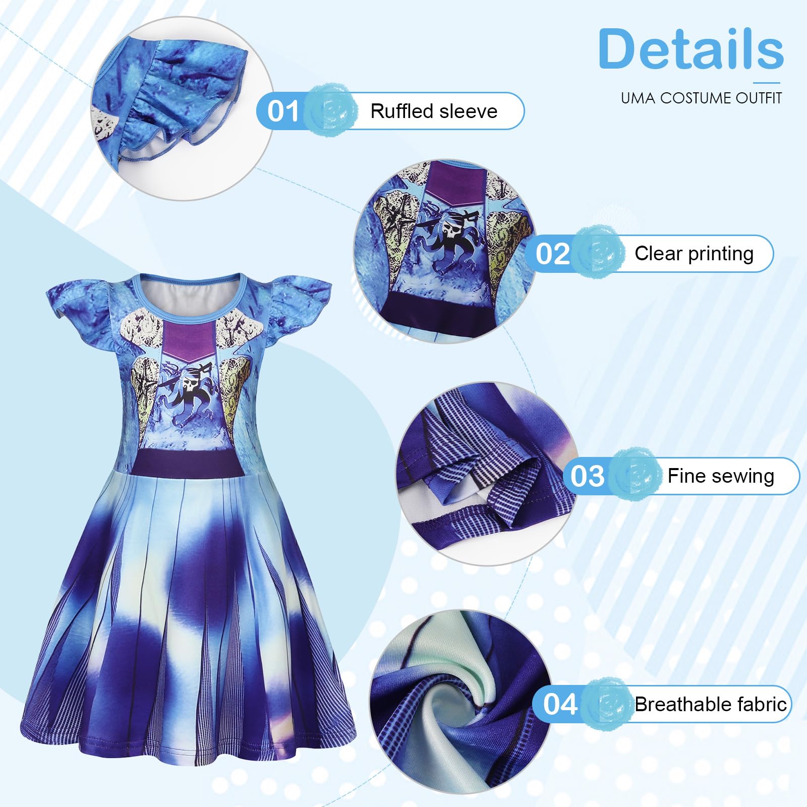 Berich Blue Costume Princess Dressing Up Halloween Christmas Cosplay Therm Party Outfit World Book Day Costumes for Girls Dress Up 2-3 Years(Blue,110) - Image 3