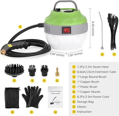 Miniatura 7 de Dyna-Living Limpiador de vapor portátil 2500 W Limpiador de vapor de mano para limpiar tanque de agua de 47.3 fl oz Vaporizador de alta presión para