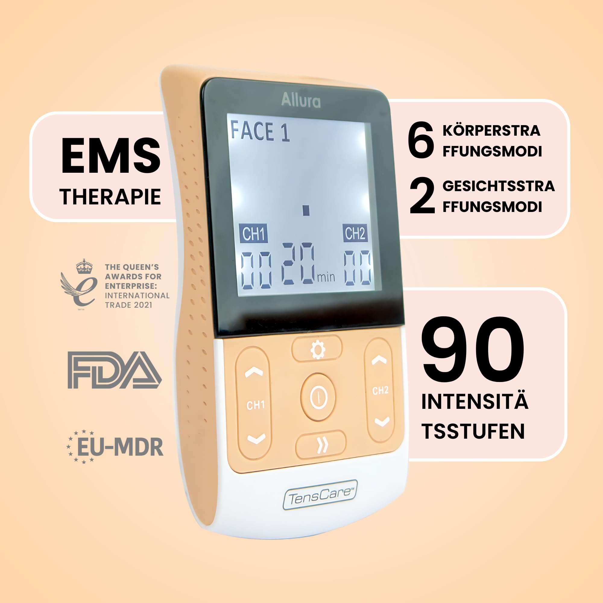 TensCare Allura 8-in-1 EMS Massager für Ganzkörperformung, Erholung nach der Geburt, Reduzierung von Cellulite und Gesichtsstärkung.