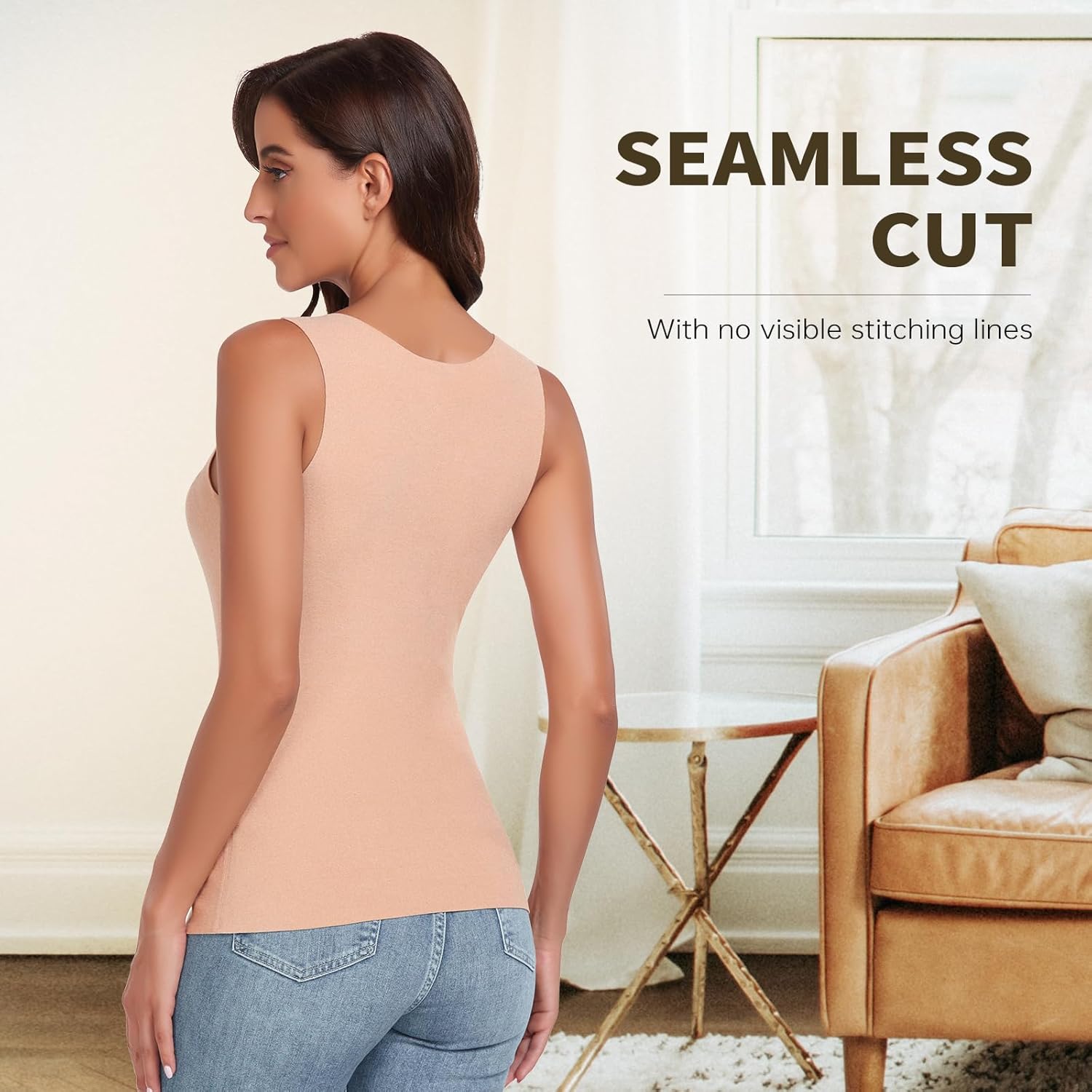 WOWENY Sleeveless Thermal Fleece Tank Top for Women V Neck Lace Camisole Warm Base Layer Cami Vest Underwear Tops - Image 5