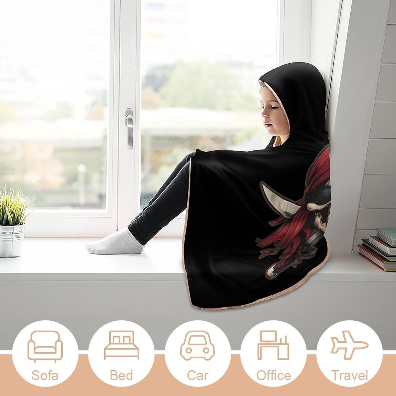Skull And Crossbones Piratees Wearable Blanket Oversized Throw Cape | Cozy Hooded Blanket Gifts for Women Men