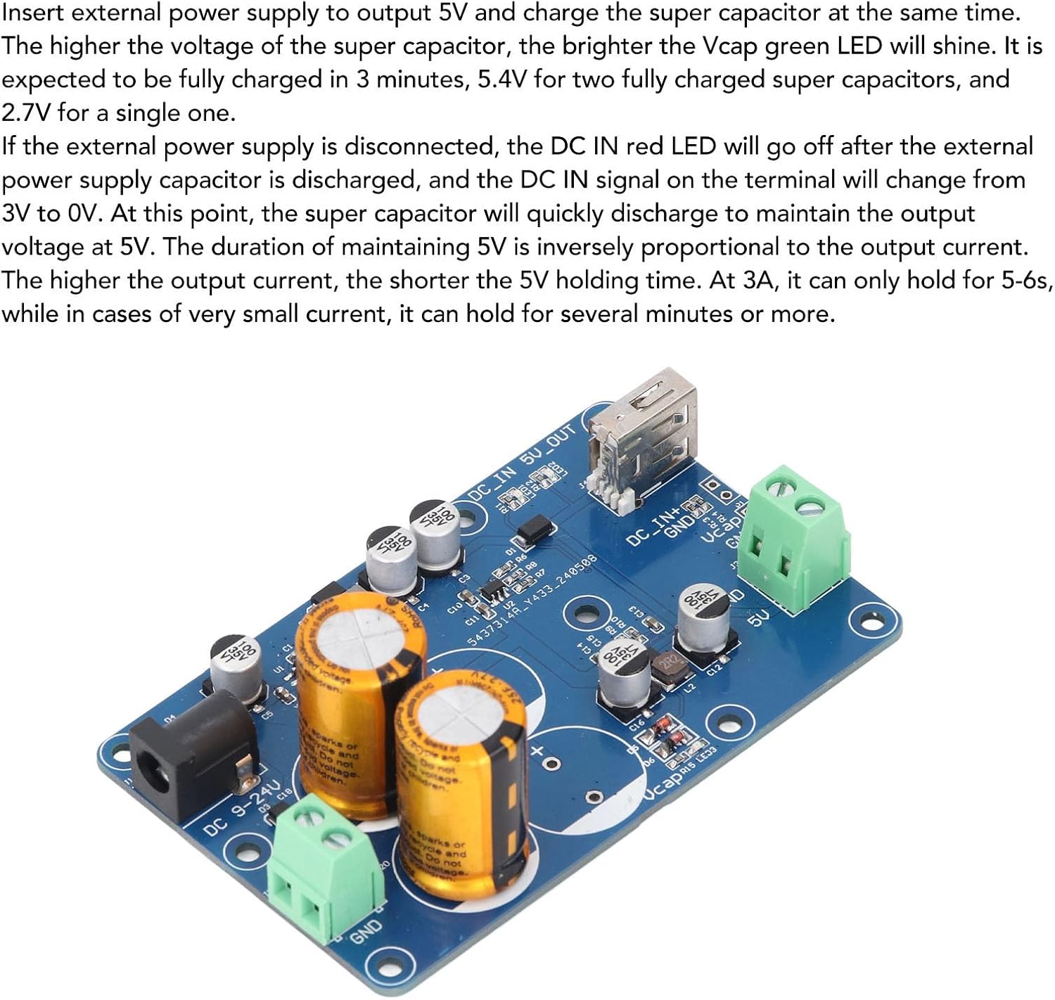 Super Capacitor UPS for RPi with 10-60s Power Down Endurance & Data Save | Compact Design with Power Indicator Uninterruptible Power Supply (2S)