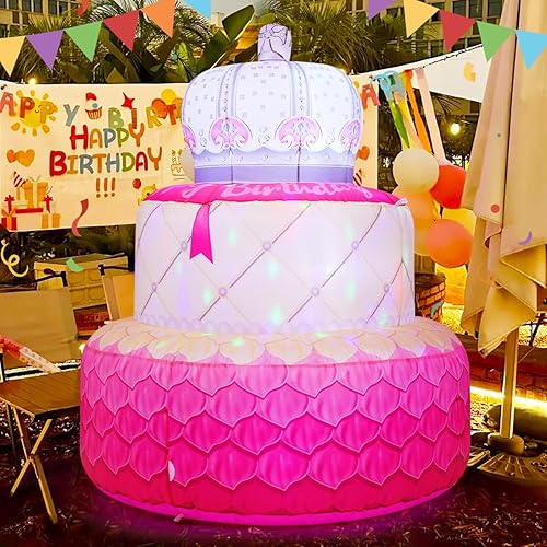 COMIN Decoración inflable de cumpleaños de 5.5 pies para decoración de interiores con luces LED integradas, suministros de fiesta para patio al aire