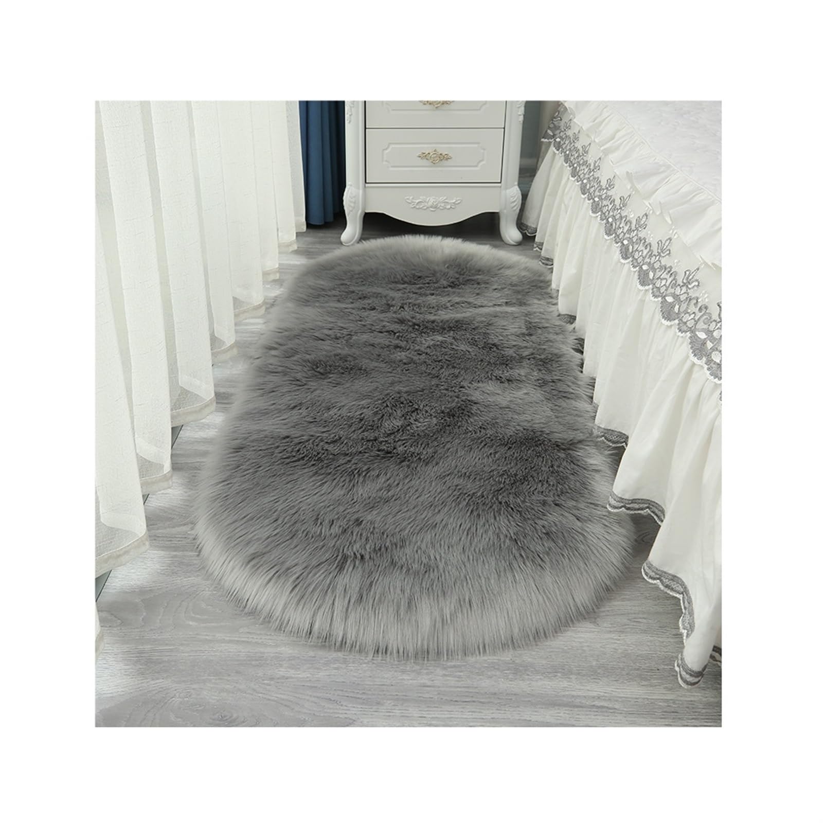 Tapis de salon moquette moelleuse ovale 60x90cm fausse fourrure douce