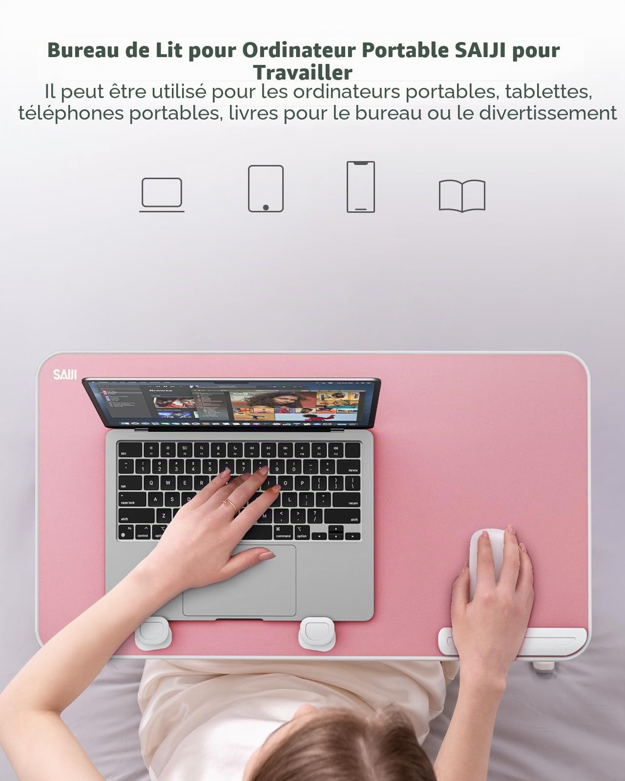 SAIJI Table de lit pliable pour ordinateur portable, 5 positions, convient pour canapé, sol, travail et étude