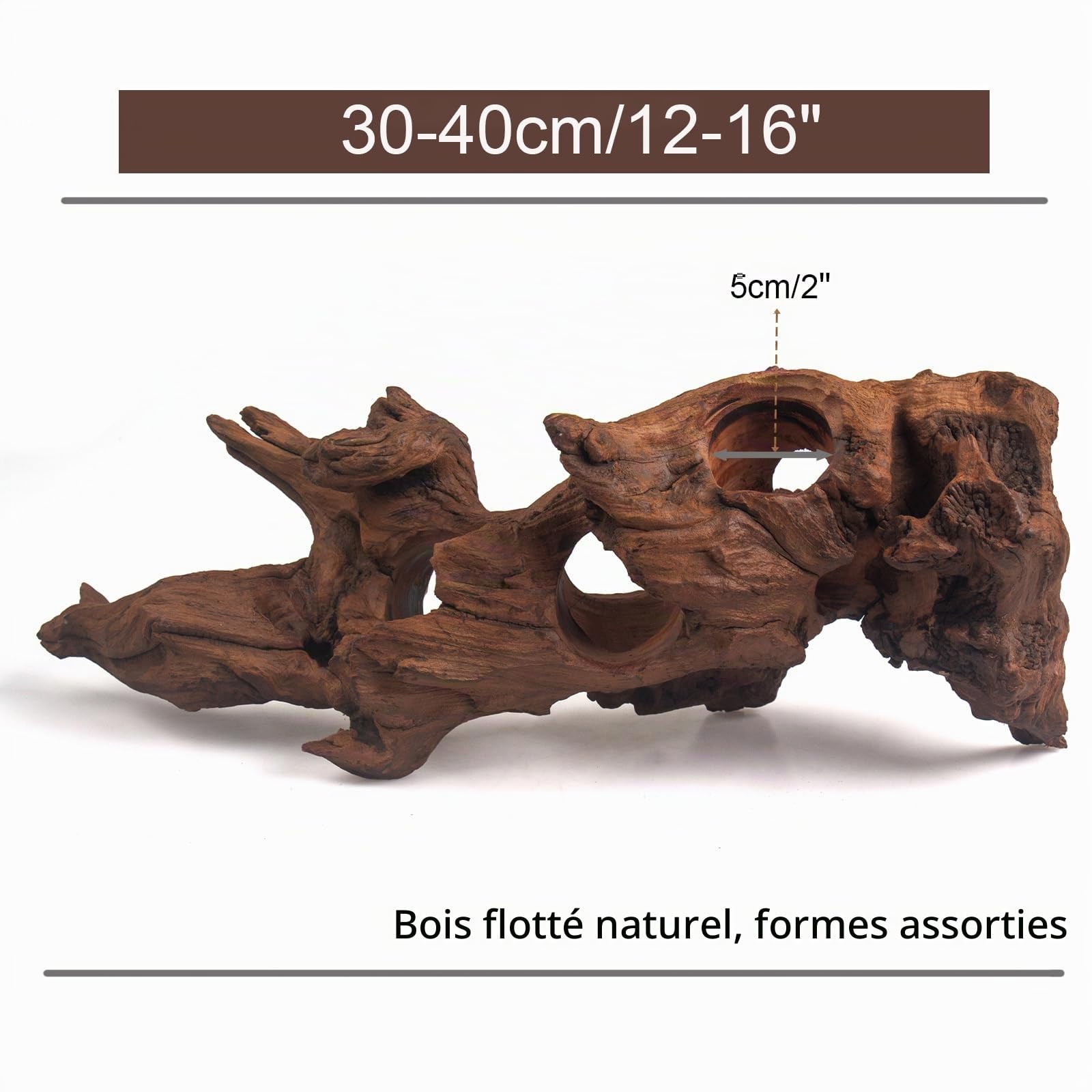 Emours Bois flotté poreux naturel pour aquarium, bois flotté pour aquascaping avec trous, tunnels et cachettes sélectionnés à la main, paysage dur pour aquascaping, décoration de terrarium pour