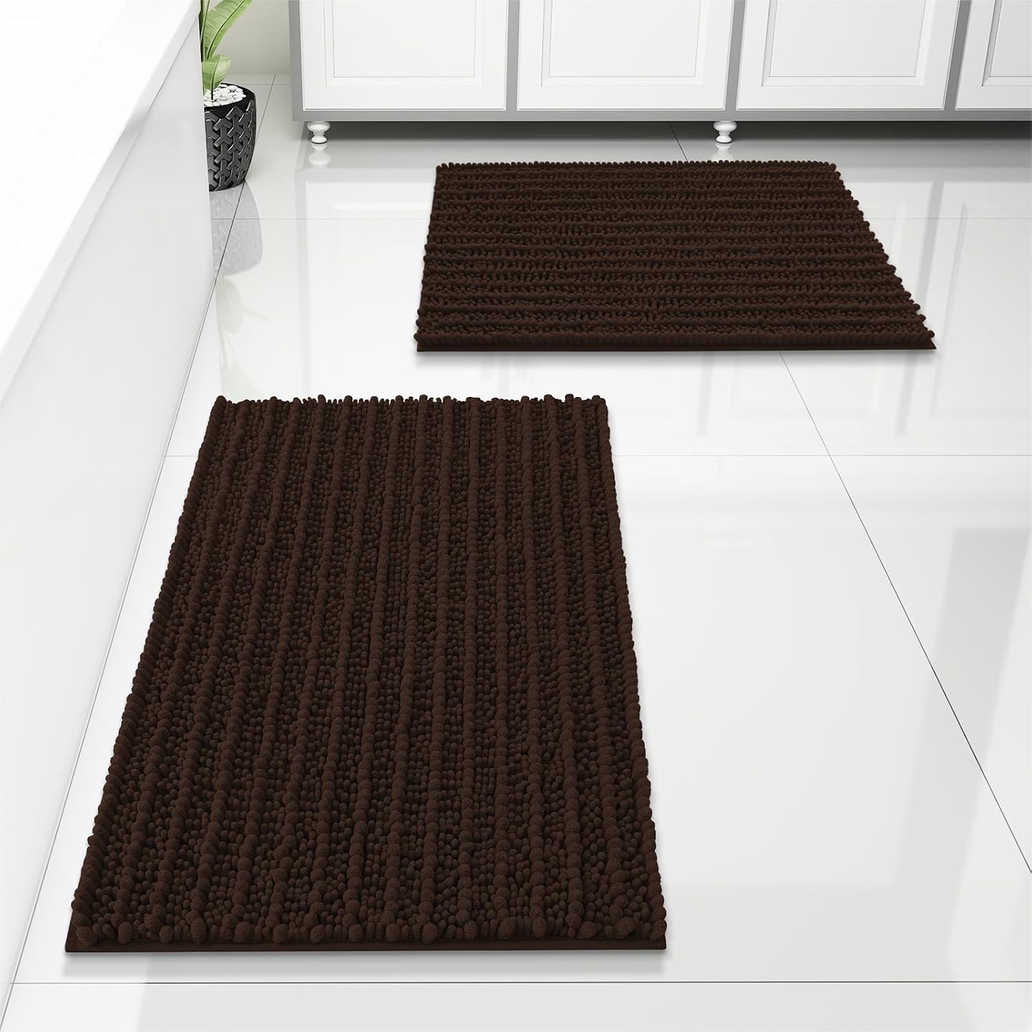 Arotive Luxury Chenille Bathroom Set, Bath Rug (24" x 16") and Bathroom Rugs Set (24" x 16" + 30" x 20") in Brown, 3 Item Bundle image 2
