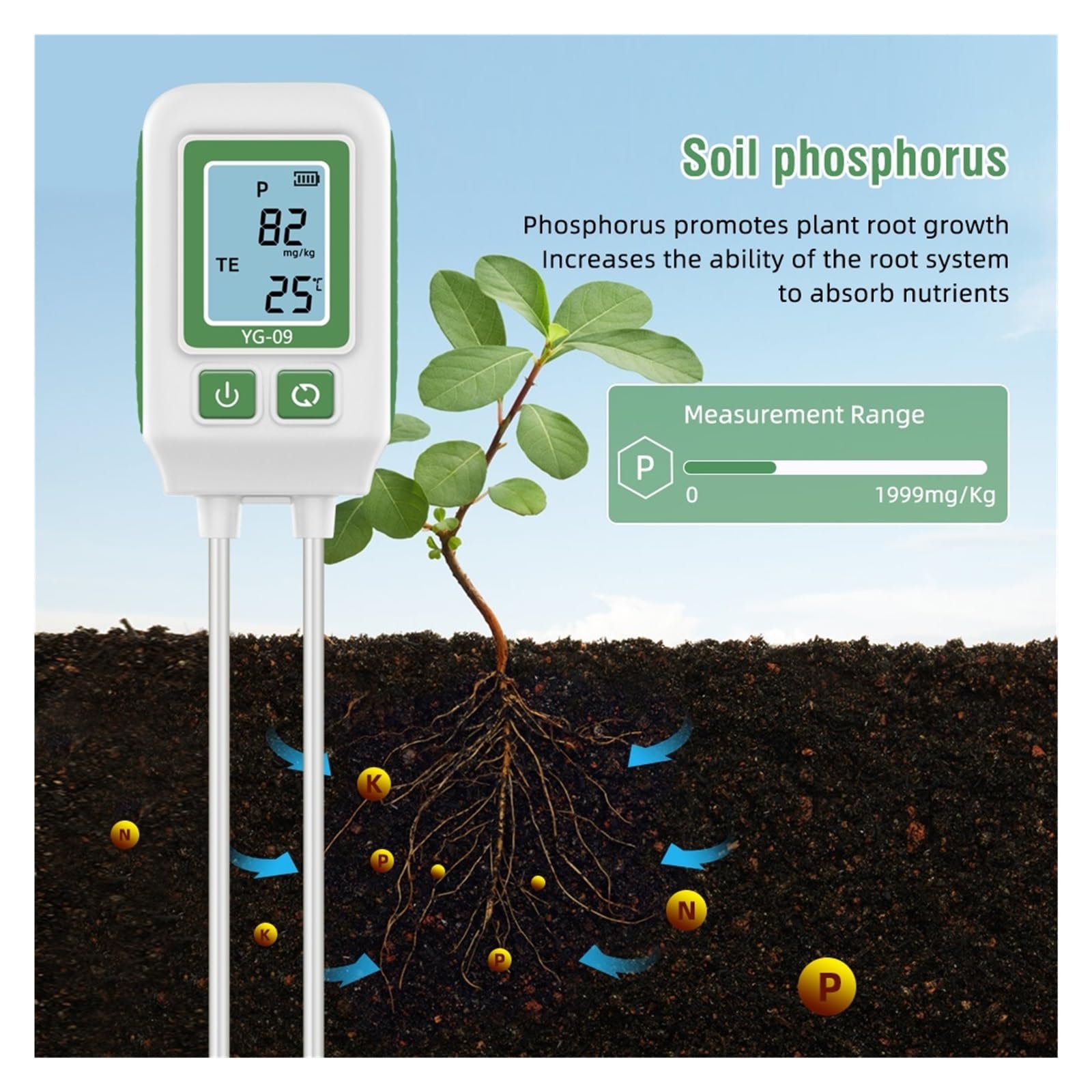 Medidor ph Tierra, Analizador de suelo con doble aguja, detector de nitrógeno, fósforo y potasio, comprobador de fertilidad for jardín.