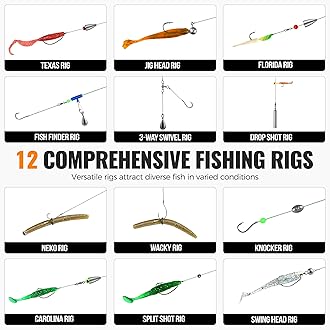 PLUSINNO 397pcs Fishing Accessories Kit, Fishing Tackle Box with Tackle Included, Hooks, Weights, Jig Heads, Swivels Snaps Combined into 12 Rigs, Fishing Gear Equipment for Bass