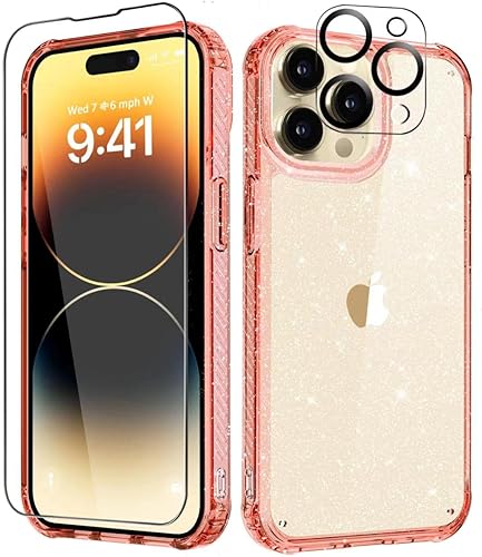 Miniatura 27 de MIODIK Funda compatible con iPhone 13 Pro, con protector de pantalla + protector de lente de cámara, funda protectora de purpurina transparente