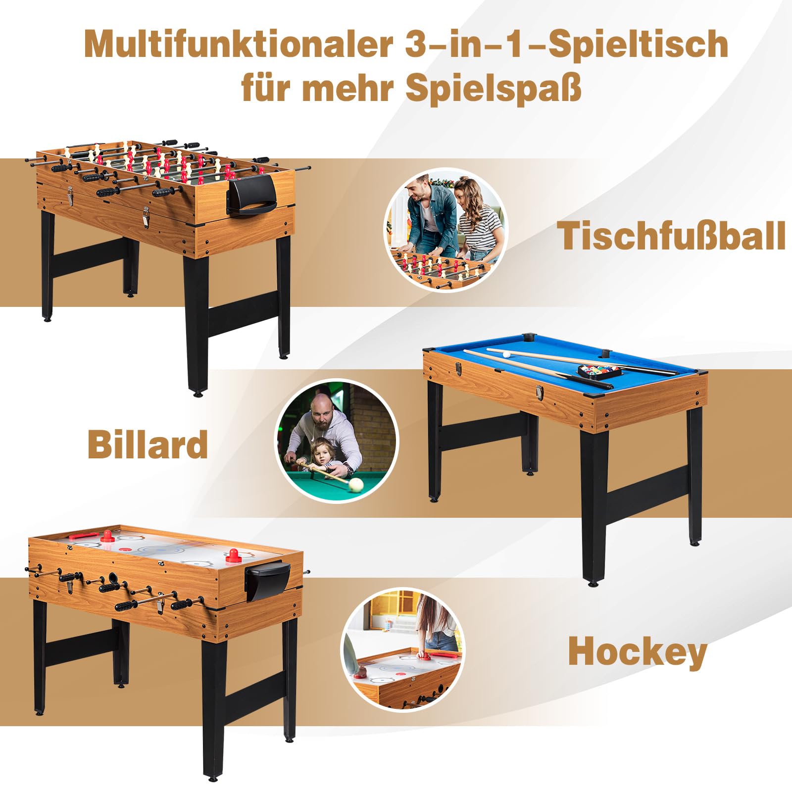 GOPLUS 3 in 1 Spieltisch, Multispieltisch mit Billard, Tischfußball & Hockey, Tischtennis mit komplettem Zubehör, Airhockey Tisch Indoor für Kinder, Erwachsene Party, Familienfeier, 123 x 58 x 83 cm