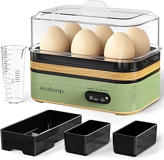 Evoloop - Electric Fast Egg Cooker, 6 Egg Capacity, Soft, Medium, Boiled, Egg Poacher with Auto Shut Off, BPA Free (Green)