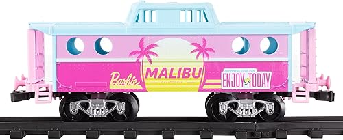 Miniatura 15 de Lionel Mattel Barbie - Juego de tren de juguete con control remoto, locomotora, vagones de tren y pista con sonidos auténticos de tren, luces y