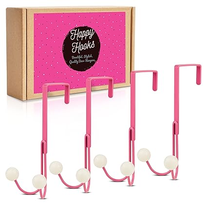 Over Door Double Hook - Pink - 4 Pack