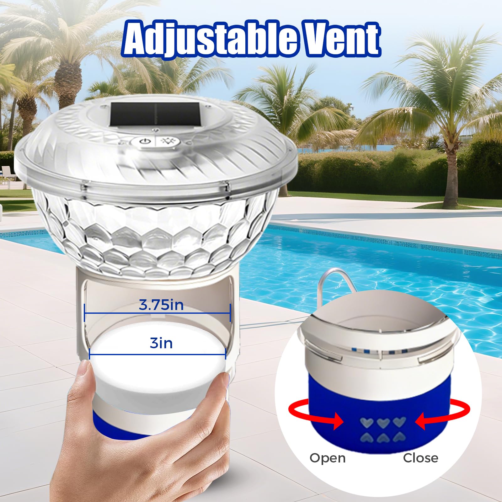 Mineup Diffuseur Chlore Piscine, Lampe Solaire Piscine Flottante avec Télécommande, Flotteur Chlore Piscine, Distributeur de Chlore Flottant, débit réglable et ouverture facile, lampe décorative RGB p